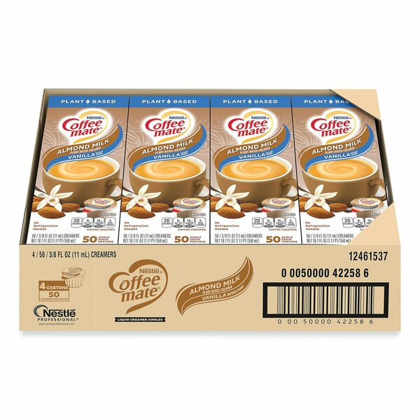 Coffee Mate Plant-Based Almond Milk Non-Dairy Liquid Creamer Singles, Natural Vanilla, 0.38 oz Tubs, 200PK 12461537